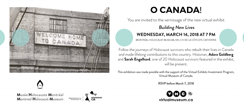 Invitation to the launch of the virtual exhibit, Building New Lives