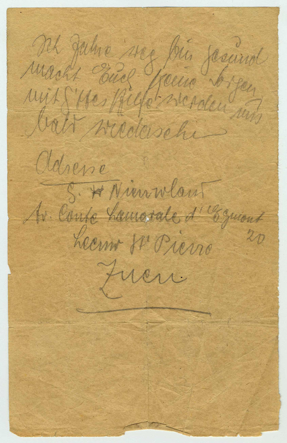 This note was written from a deportation train by Bajla Kaminski. In the message, she wrote: “I'm leaving, am healthy. Don’t worry with the help of God we will soon see each other again.”