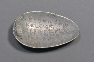 Ilya Krishevsky engraved inscriptions on this spoon, which is missing a handle.