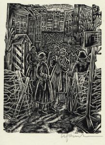''Entrance to the Ghetto'', woodcut print by Stefan Mrozewski