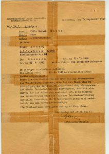 Le certificat de décès de Willy Deutz à Auschwitz le 25 août 1943.