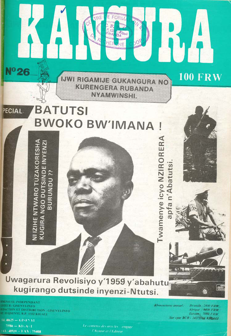 Couverture du magazine de propagande rwandais Kangura
