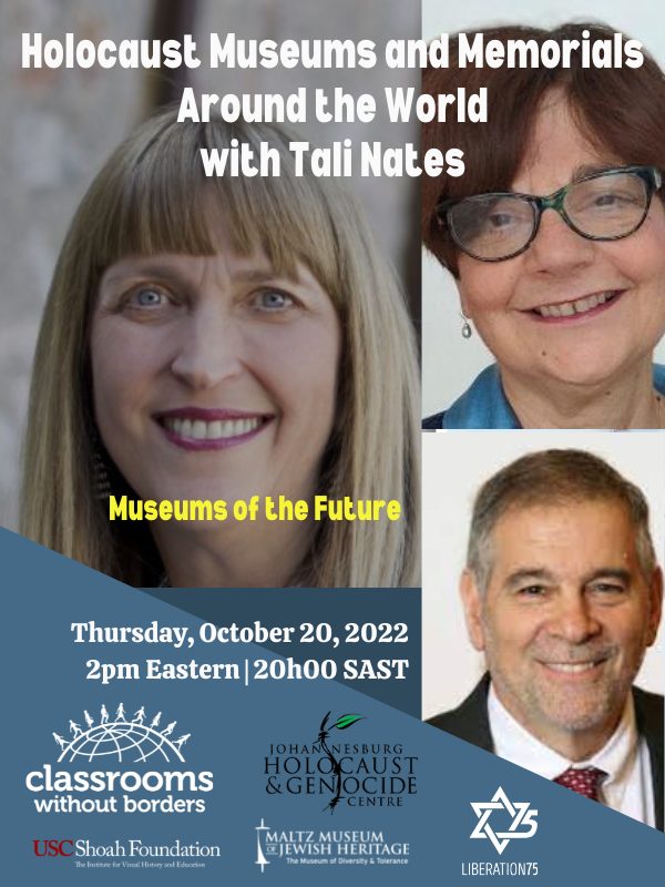 Event poster featuring Tali Nates, Dr. Michael Berenbaum and Alice Herscovitch